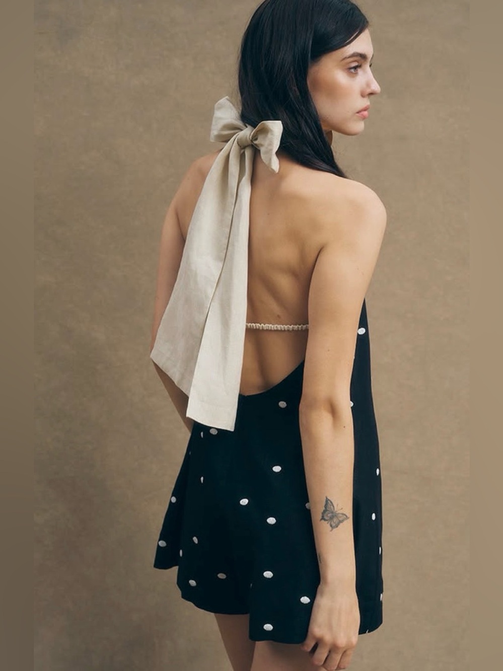 Maude Club Linen Embroidered Dots Halter Romper in 
 Black Polka Size S Preloved